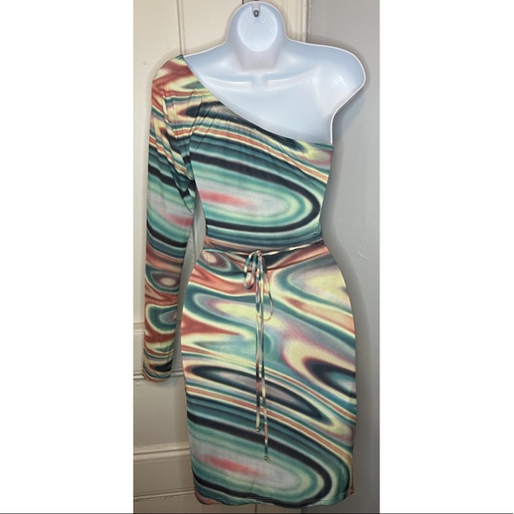 Fashion Nova Feelin' Groovy One Shoulder Mini Dress - Multi Color - Picture 4 of 5